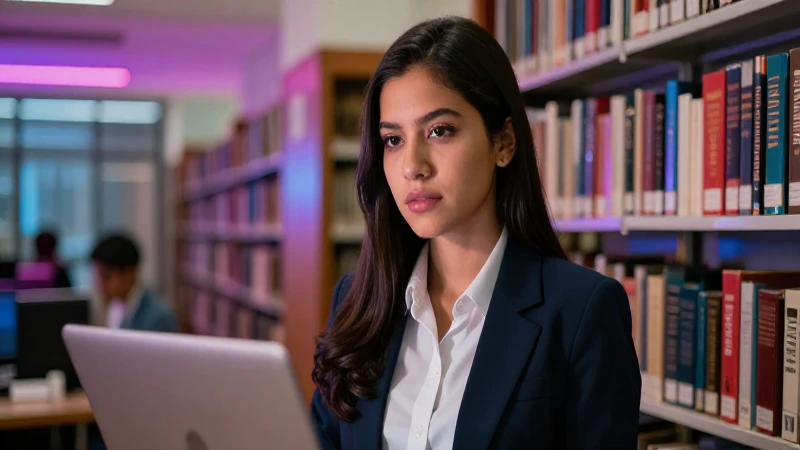 Estudiante mexicano de posgrado en biblioteca moderna
