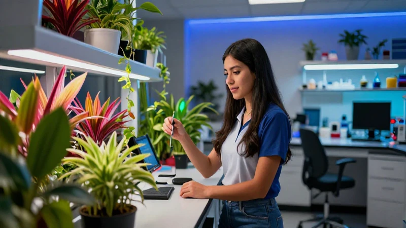 Estudiante mexicano en laboratorio moderno con estética profesional