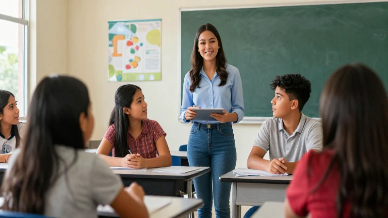 Jóvenes mexicanos colaborando en un aula moderna
