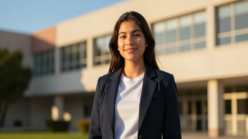 Estudiante mexicana exitosa en campus dinámico