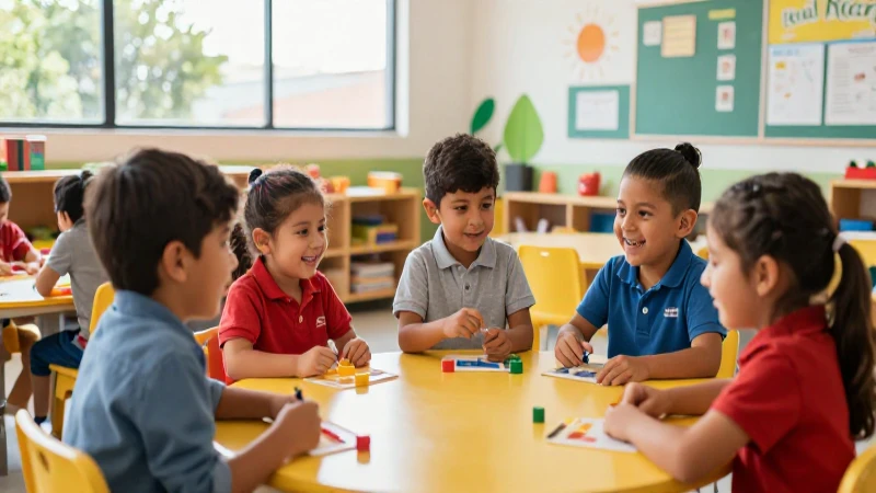 Niños mexicanos felices aprenden en una clase moderna