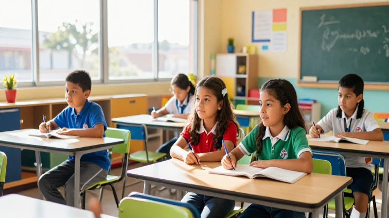 Clase vibrante de primaria en México bajo luz intensa