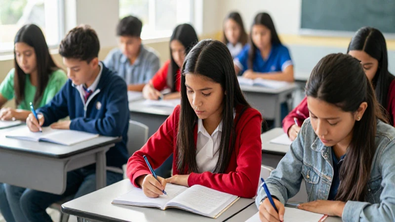 Estudiantes mexicanos en clase con estilo cinematográfico