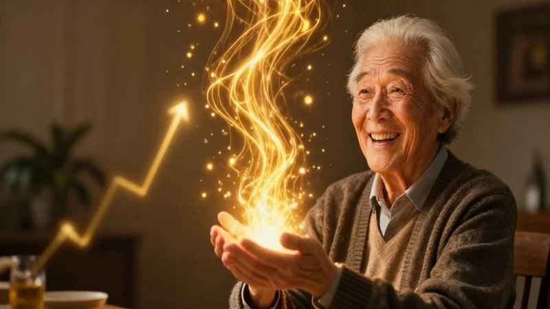 Retrato alegre de anciano con energía dorada
