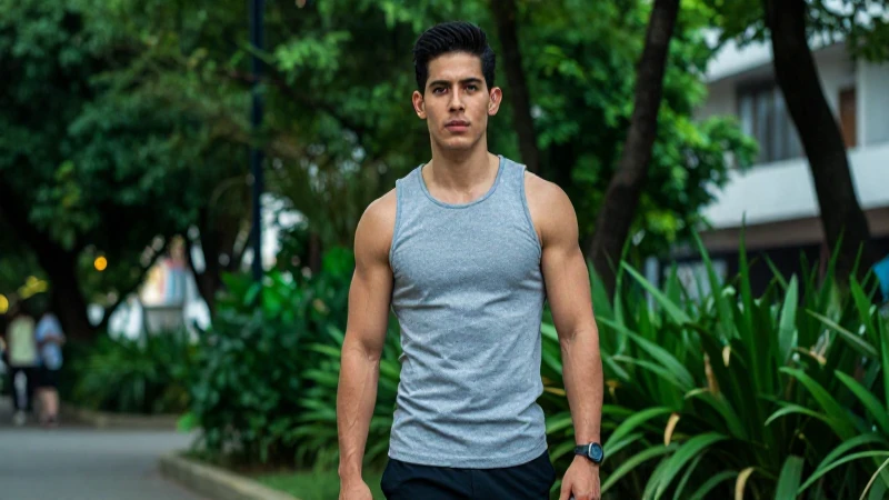 Joven fit mexicano en paisaje verde urbano