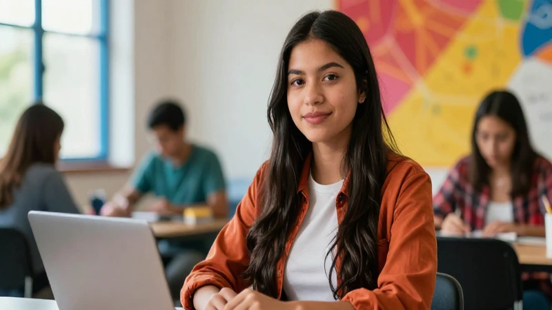 Joven mexicana atractiva en entorno de estudio moderno
