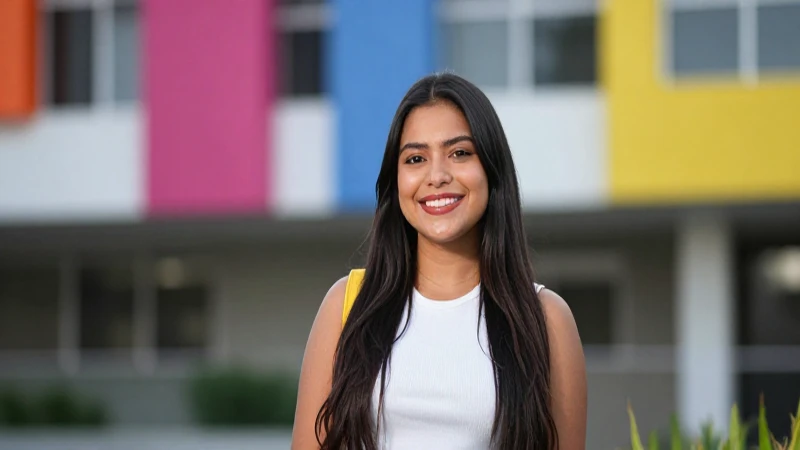 Estudiante mexicano exitoso en campus moderno