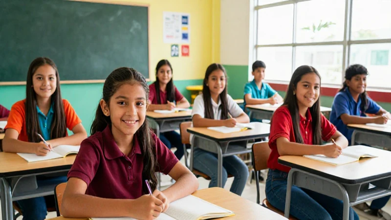 Estudiantes mexicanos felices en aula moderna
