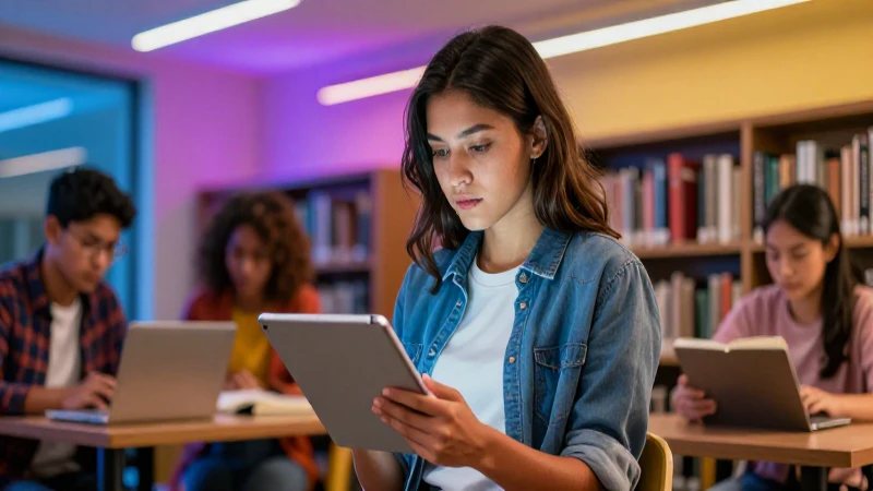Joven mexicano estudia en biblioteca vibrante
