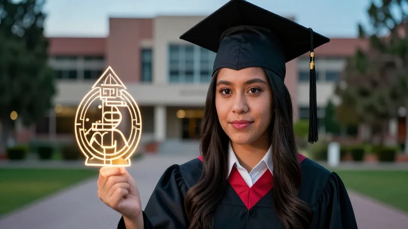 Estudiante mexicano con símbolos geométricos brillantes