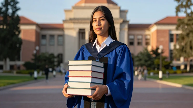 Joven estudiante mexicano en campus al atardecer