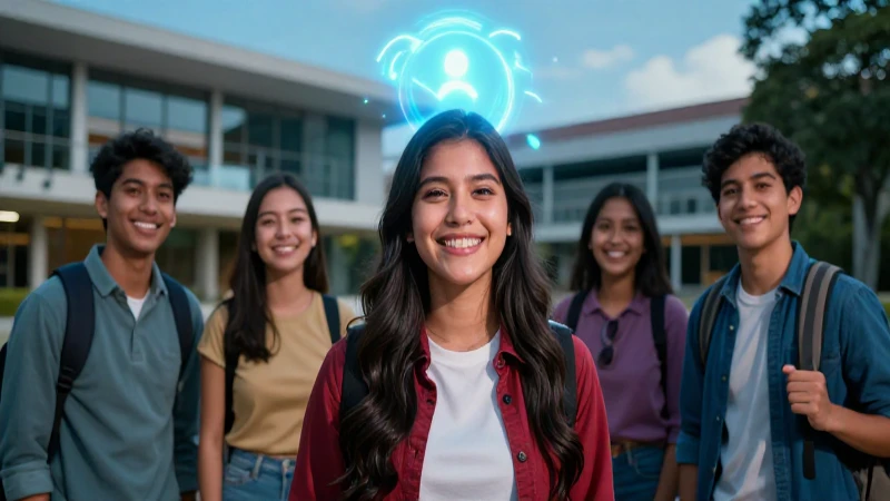 Estudiante mexicano sonriendo hacia un futuro brillante