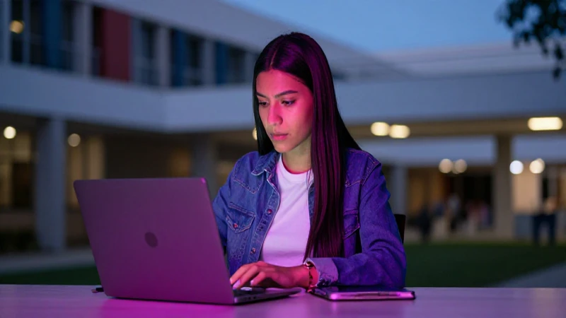 Estudiante mexicano enfocado estudia en campus moderno