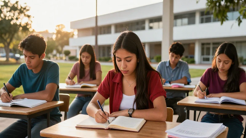 Estudiantes mexicanos en campus moderno y vibrante