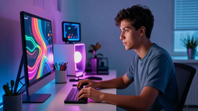 Estudiante mexicano de aprendizaje digital con iluminación cinematográfica
