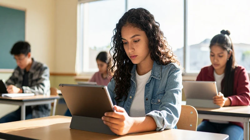 Estudiante mexicano con tablet en clase