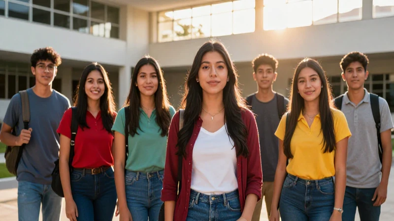 Estudiantes mexicanos en campus con luz cinematográfica