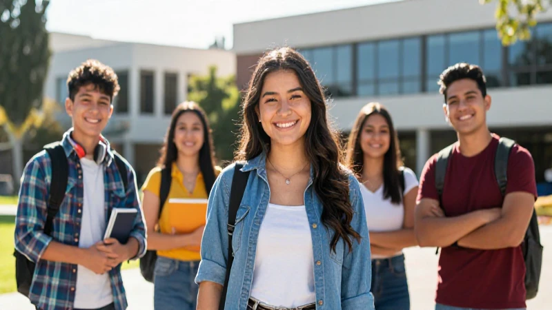 Estudiante mexicano sonríe en campus moderno