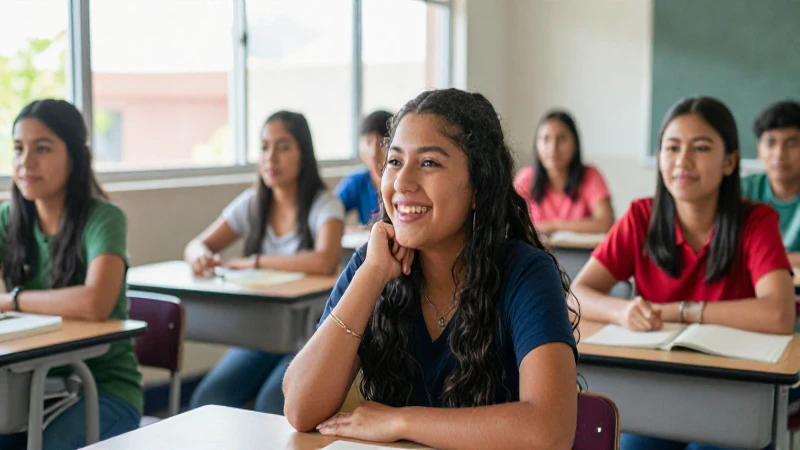 Estudiantes mexicanos alegres en aula moderna