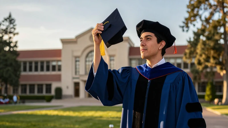 Graduado mexicano con estética cinemática y detallada