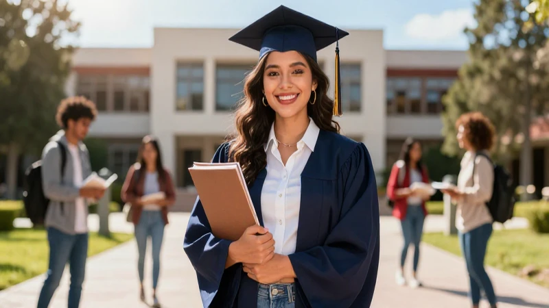 Ilustración de estudiante mexicano exitoso en campus