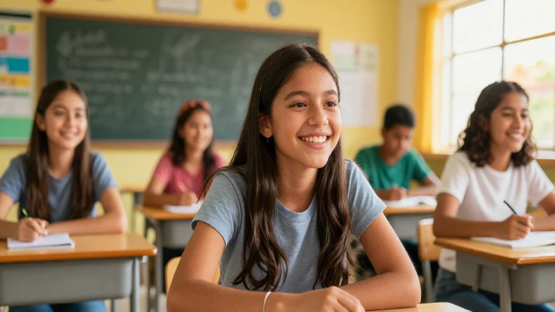 Estudiante mexicano alegre en clase vibrante