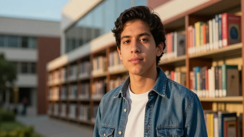Estudiante mexicano exitoso con iluminación dorada