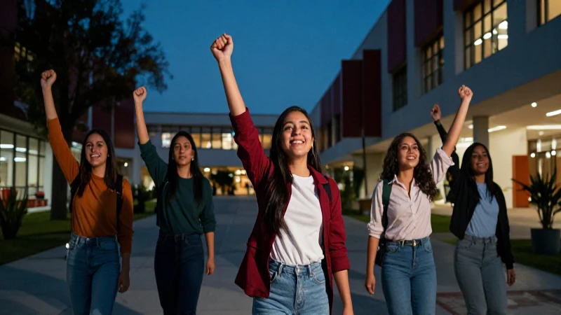 Joven mexicano exitoso en campus vibrante
