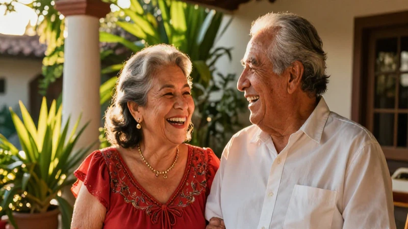 Pareja mexicana feliz bajo la luz dorada