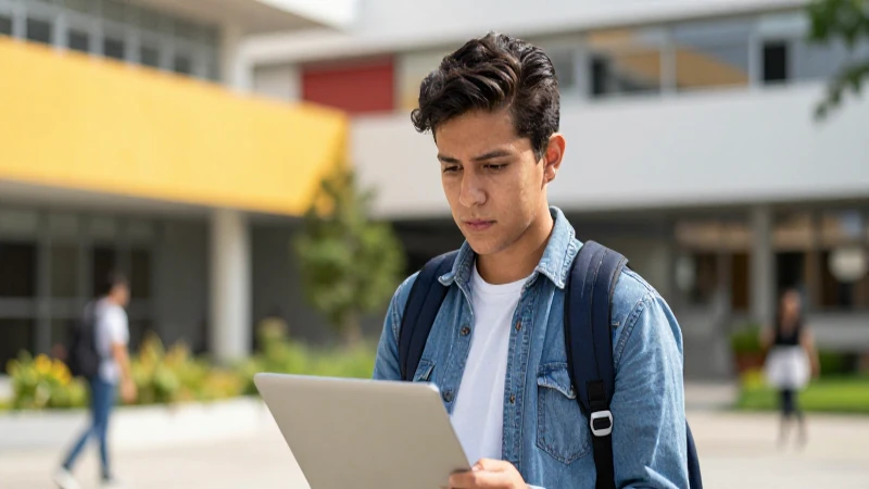 Retrato dinámico de estudiante mexicano en universidad