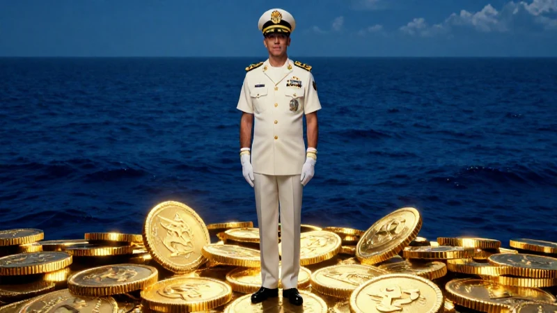 Oficial naval mexicano con monedas doradas