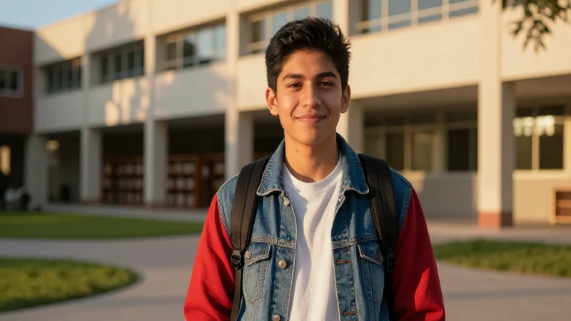 Estudiante mexicana en campus con luz dorada