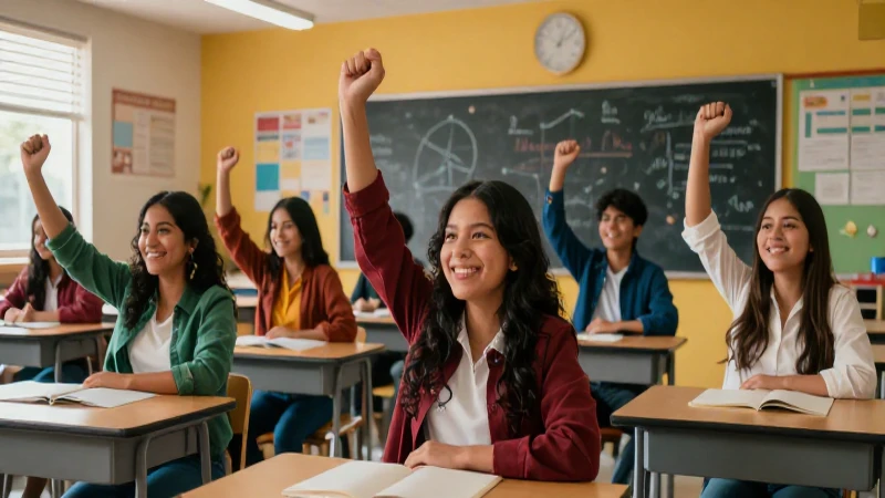 Estudiantes mexicanos celebrando éxito en aula