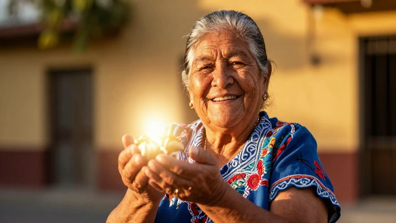 Retrato vibrante y luminoso de una anciana mexicana
