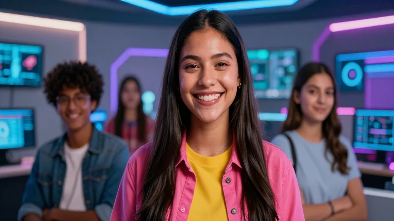 Estudiante mexicano sonriente en clase de alta tecnología