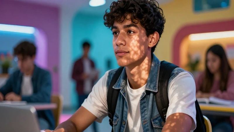 Estudiante mexicano exitoso en un campus futurista