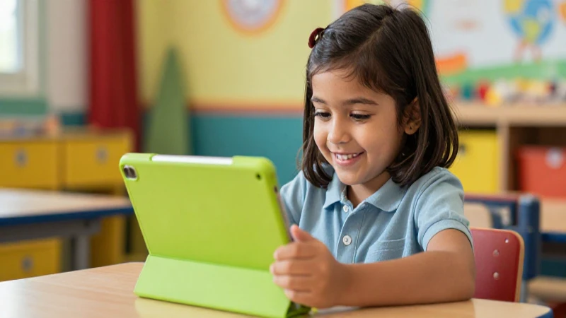 Niño en México aprende con tablet educativa vibrante