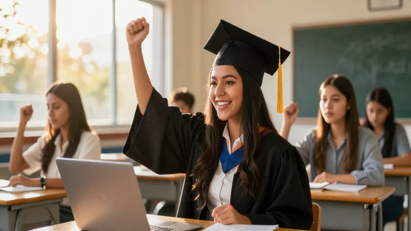 Estudiante mexicana celebra logro en aula moderna