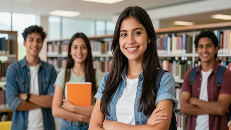 Estudiante mexicano atractivo en biblioteca universitaria