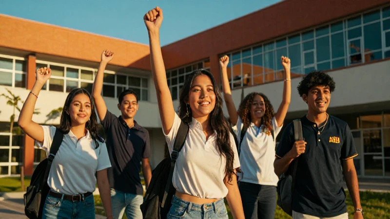 Estudiantes mexicanos celebrando su éxito académico