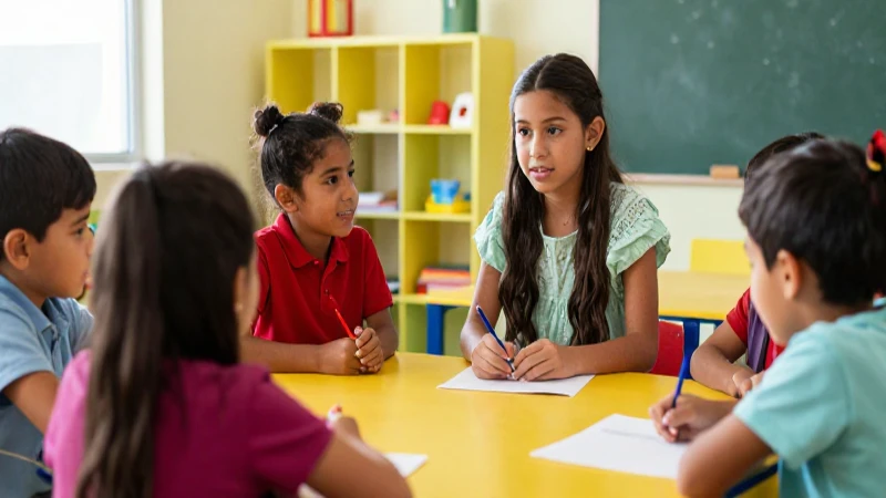 Niños mexicanos colaborando en un aula moderna y vibrante