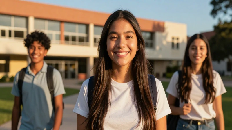 Estudiante mexicano sonríe en campus universitario moderno