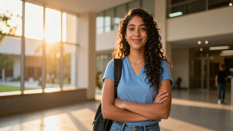 Estudiante mexicana en arquitectura dorada y vibrante
