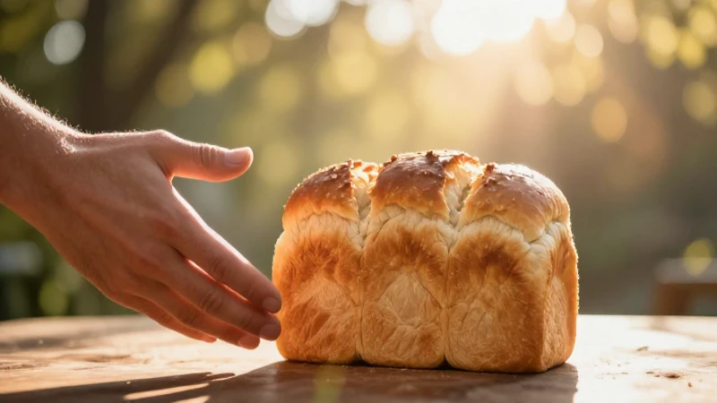 Pan fresco, mano y luz matutina