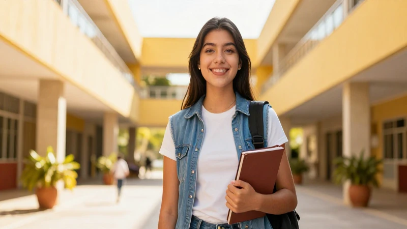 Estudiante mexicano en campus moderno