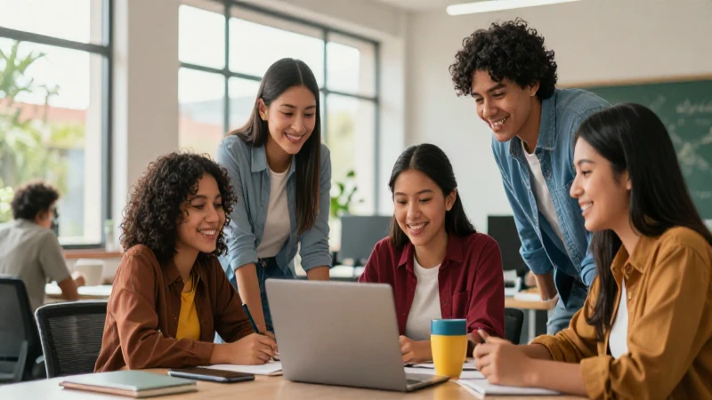 Estudiantes mexicanos colaborando en oficina tecnológica