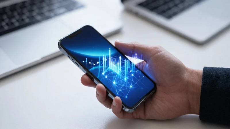Mano con smartphone y señal digital vibrante