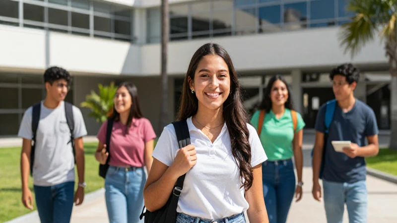 Estudiantes mexicanos en moderno campus