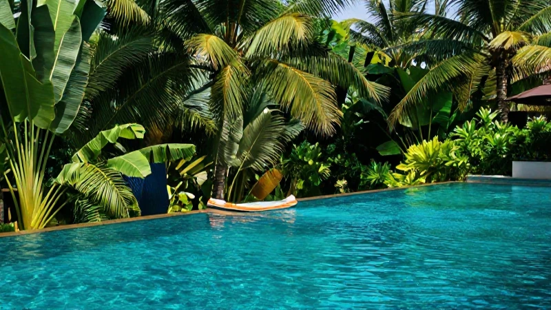 Lujoso oasis tropical vibrante en alta calidad