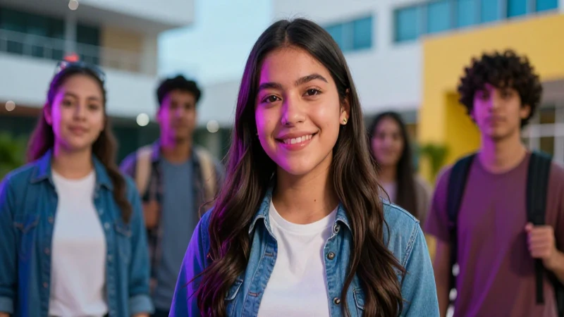 Estudiante mexicano sonriente en campus moderno